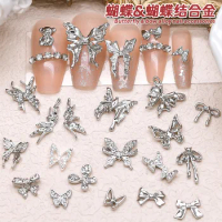 20PCS Silver Alloy Butterfly 3D Nail Art Charms Wing Bow Bear Accessories Parts For Nails Decoration Design Supplies Materials