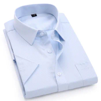 Men's Casual Dress Short Sleeved Shirt Summer White Blue Pink Black Male Regular Fit Shirt Men Social Shirts 4XL 5XL 6XL 7XL 8XL