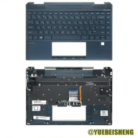 Yuebeisheng New/org For HP Spectre X360 13-AP TPN-Q212 palmrest Arabic keyboard upper cover backlight,Dark blue