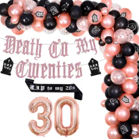 Birthday Party Decorations for Women, Rose Gold, Death To My Twenties Banner, Rip To My 20s Sash, 30th Birthday Decor