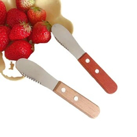 Simple wooden handle stainless steel butter knife mini toothed cheese knife butter knife toast cheese spreading knife