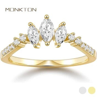 Monkton 1.8mm 14K Gold Plated Marquise Zirconia Wedding Rings for Women Stackable Ring Eternity Engagement Promise Ring