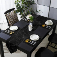 Black Marble Cracks Texture Table Runner Placemat Set Tablecloth Dining Table Mat Home Wedding Table Decoration