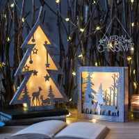 掬涵 圣誕氣氛裝飾擺件 燈盒小夜燈燈箱 圣誕樹 星星雪人麋鹿