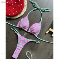 2024 New 2pcs Sexy Women Summer Set Bra Tie Side G-String Thong Beach E Suit Swimsuit Bathing Leopard Swimming Swimwear Bikini