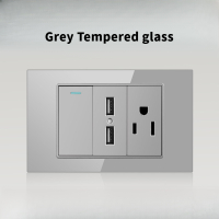 กระจกนิรภัยสีเทา Outlet Socket For Wall Light Switch Black 15amp Universal Modern Socket Tempered Gl