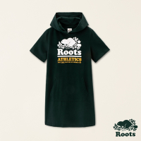 Roots女裝-#Roots50系列 海狸LOGO有機棉修身連帽洋裝-深綠色
