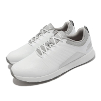 【SKECHERS】高爾夫球鞋 Go Golf Elite 4 男鞋 緩衝 緩震 疏水 皮革鞋面 輕巧 靈敏 白 灰(214022-WGY)