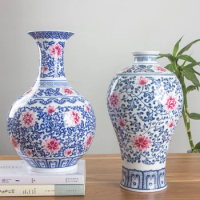 Chinese Style Jingdezhen Ceramic Vase underglaze blue &amp; red Decoration Porcelain Flower Vase Tabletop Vase