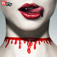 Blood drop necklace collar Halloween creative makeup bloody horror Cosplay Punk Gothic photo gift unique