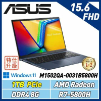 (改機升級)ASUS Vivobook M1502QA-0031B5800H 午夜藍 15.6吋筆電(R7-5800H)