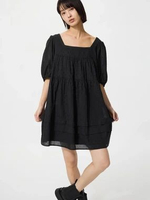 UNIQLO Gaun Mini Dress WANITA Katun Cotton Dobby Lengan Pendek BLACK L