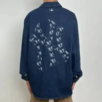 Kemeja MLB NY MONOGRAM WHITE BACK BLUE DENIM LONG SHIRT 100% ORIGINAL XL