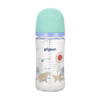 【Pigeon貝親 官方直營】第三代母乳實感彩繪款玻璃奶瓶240ml/北極熊