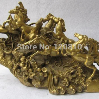 China Brass Copper Feng Shui Wealth Lucky Gallop Nine Horses Horse Art Statue
