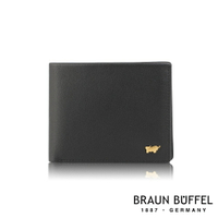 【BRAUN BUFFEL 德國小金牛】台灣總代理 新遊牧族-TW 8卡中間翻零錢袋短夾-黑色/BF380-318-BK