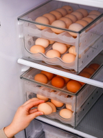 雞蛋盒 雞蛋收納盒 冰箱收納滑梯式雞蛋收納盒滾動雞蛋盒滾蛋雙層托架透明雞蛋盒子冰箱用日式【AD8967】