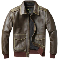 Flight Jackets A2 Edged Army Green Cow Leather Jacket Men Cowhide Bomber Aviator Coat Genuine Leather Jacket Autumn 남성가죽자켓