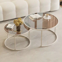 xx 2 sets of light luxury circular nested tables, tea and coffee tables, glass sofas, side tables, living rooms, balconies