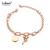 Lokaer Trendy Stainless Steel Gourd &amp; Round Tag Charm Bracelet For Women Bohemia Beach Chain &amp; Link Bracelet Jewelry B18104
