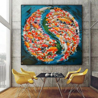 Lukisan Ikan Koi 99 Ekor Fengshui 100 x 100 Plus Frame Terbaik Hadiah