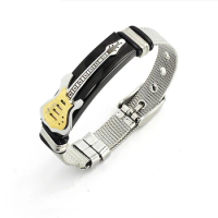 Guitar Mesh Bracelet Strap High Quality Stainless Steel Bangle Punk Jewelry for Men Goldcolor Bangle