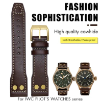 20mm 21mm 22mm High Quality Genuine Leather Bronze rivet Watchband Fit for IWC Bronze Big Pilot’s Mark 18 Spitfire Watch Strap