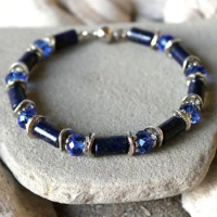 Lapis Lazuli Bracelet, Lapis Lazuli Jewelry, Blue Bead Bracelet,Lapis Lazuli and Pyrite Hematite Bracelet