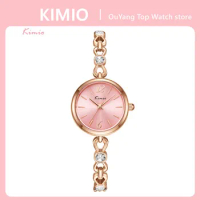 KIMIO Women Watch Quartz 2022 New Designer Luxury Rose Gold Fashion Bracelet Openwork Crystal Strap Ladies Watch For Schoolgirl