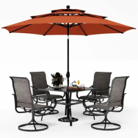 Patio Table and Chairs Dining Set with Umbrella for 4 with 4 Patio Chairs 1 Dining Table and 10ft Large Patio Umbrella No Base