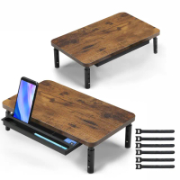 【Ermutek 二木科技】二入組簡約生活高度可調桌上型螢幕增高架(多功能螢幕收納架/抽屜收納設計 SR-013-D)