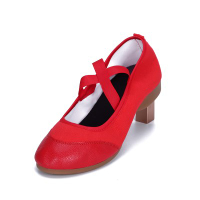 廣場舞鞋女士舞蹈鞋春季帆布成人紅色舞鞋低跟軟底跳舞鞋練功鞋。