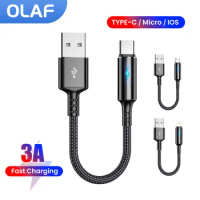 25cm Short USB Type C Cable 3A Data Micro USB Lightning Cable for iPhone Huawei Xiaomi Power Bank Fast Charging Data cable