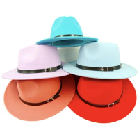 Monochrome fedora belt felt hat women's jazz hat fedora grass green women's fedora women's hat wholesale