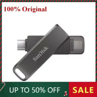 SanDisk iXpand Flash Drive Luxe iX70 Pendrive OTG Type-C &amp; Lightning USB 64GB 128GB 256GMetal Memory Stick for iPhone Mac Laptop