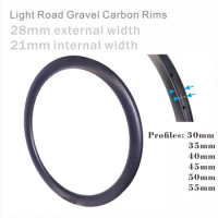Light Carbon Road Bike Disc Brake Rims 28mm Width Tubeless With Hook Tubular 29ER Gravel Bicycle Ring 700C Toray T800