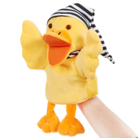 32cm Hand Puppet Plush Yellow Duck with Striped Hat Stuffed Animals Doll Birthday Gift for Girls Kids Baby Hand Puppet Education