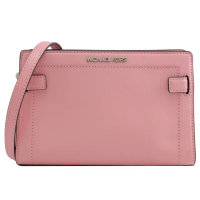 【Michael Kors】RAYNE 簡約浮雕LOGO鍊條三層手拿包斜背包(粉)