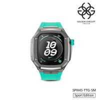 【Golden Concept】Apple Watch 45mm 保護殼 鈦灰色不鏽鋼錶殼/薄荷綠橡膠錶帶(SPIII45-TTG-SM)