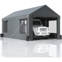 Heavy Duty Car Canopy With Roll-up Ventilated Windows &amp; Removable Sidewalls Windscreen Carport 10x20ft Portable Garage Camping