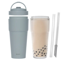 【WOKY 沃廚】二代渾圓杯 雙層陶瓷款750ml+贈透明杯身(附吸管；隨行杯/吸管杯/保冰保溫杯)