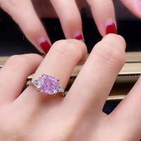 仿真鉆石S925純銀鍍18K白金戒指女方形3克拉粉色鉆戒求婚結婚禮物