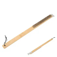 Oven Cleaner Brush Cleaning Brush Scraper With Extra Long Wood Handle Non Scratch Heat-Resistant Brush Scraper Tool For Pizza