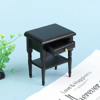 1 PC 5.3*4.1*6.6cm 1:12 Scale Dollhouse Miniature Wooden Black Bedside Cupboard Furniture Accessories