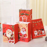 4/8/12pcs Merry Christmas Paper Gift Bags Santa Claus Candy Cookie Packing Bags Navidad Decoration Noel Christmas Party Supplies