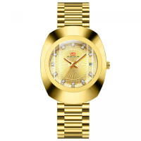 Quartz Watches for Couples, Gold Color with Diamond Inlay, Waterproof Stainless Steel Strap Watches,