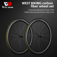 WEST BIKING T700 Carbon Fiber Bicycle Wheelset Ultralight Disc Brake Road Bike Wheel Set 50MM 700C Clincher Tubeless Carbon Rims