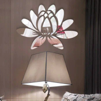 3D DIY Lotus Flower Acrylic Mirror Wall Sticker Removable Art Mural Decal Lotus Sticker For Living Room Bedroom Home Decorations