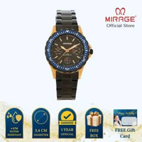 Mirage Jam Tangan Wanita Analog MultiFungtion TS 8601 L Black Rose Gold Original Stainless Ring Rose