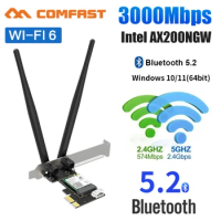 WiFi 6 3000Mbps PCI-E Bluetooth 5.2 Wireless Adapter Intel AX200 Chip BT 5.2 Pci Express Network Card CF-AX200 Antenne Win 10 11